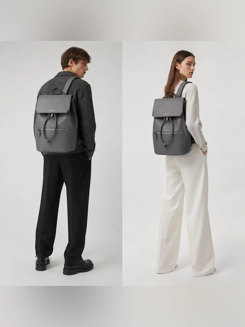 Burberry Charcoal Gray Leather Flap Backpack